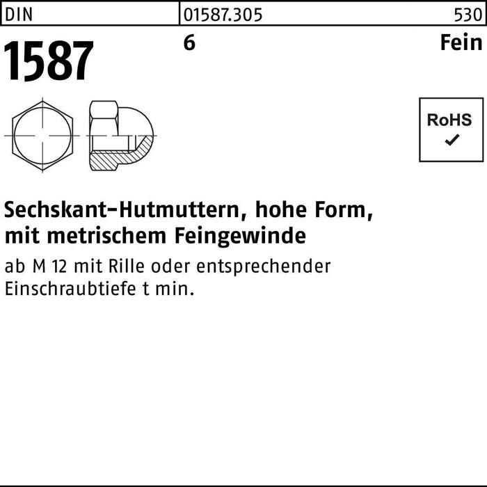 Sechskantmutter, hohe Form, mit metrischem Feingewinde. RoHS-konform.