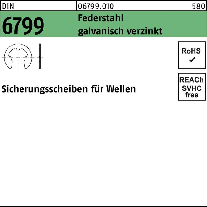 Sicherungsscheibe DIN 6799 f.Wellen 2,3 Federstahl galv.verz. 500 Stück