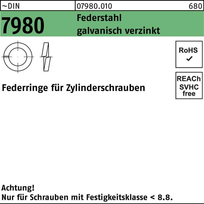 Federring DIN 7980 f.Zylinderschrauben 12 Federstahl galv.verz. 100St.