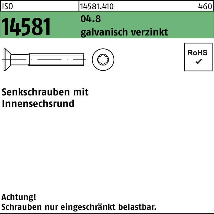ISO-Norm-Etikett für eine verzinkte Sechskant-Gewindestift, Produktcode 14581.410, 460 Stück, RoHS-konform.