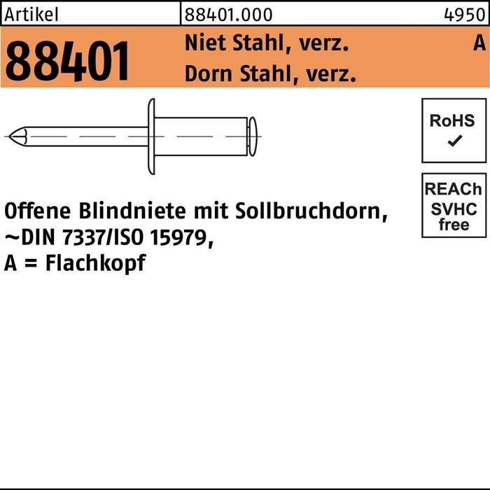 Blindniete R 88401 FLAKO 4x6 Niet Stahl verz./Dorn Stahl verz. 500St.