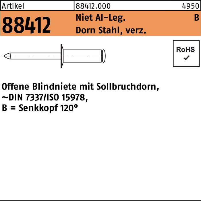 Blindniete R 88412 SEKO 3x 8 Niet Aluminium/Dorn Stahl verz. 500St.