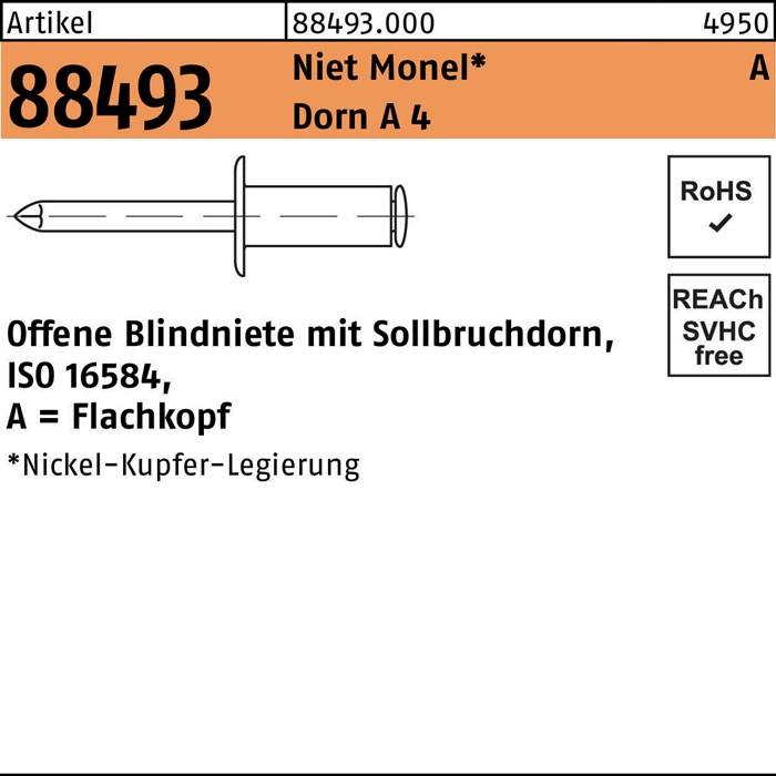 Blindniete R 88493 FLAKO 4x 6 Niet Monel/Dorn A 4 500 Stück
