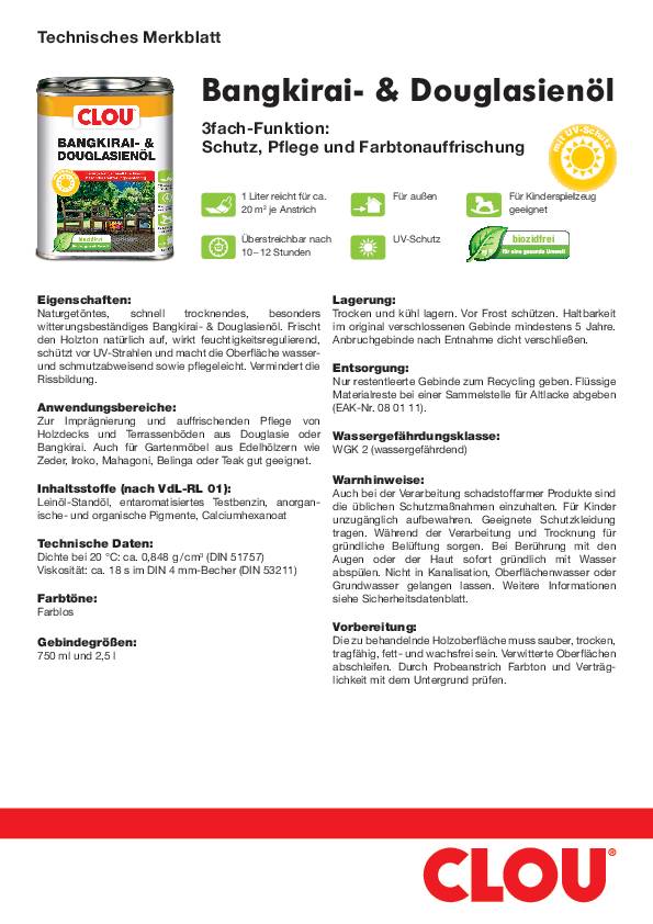 Bangkirai-/Douglasienöl naturgetönt 2,5l Dose CLOU