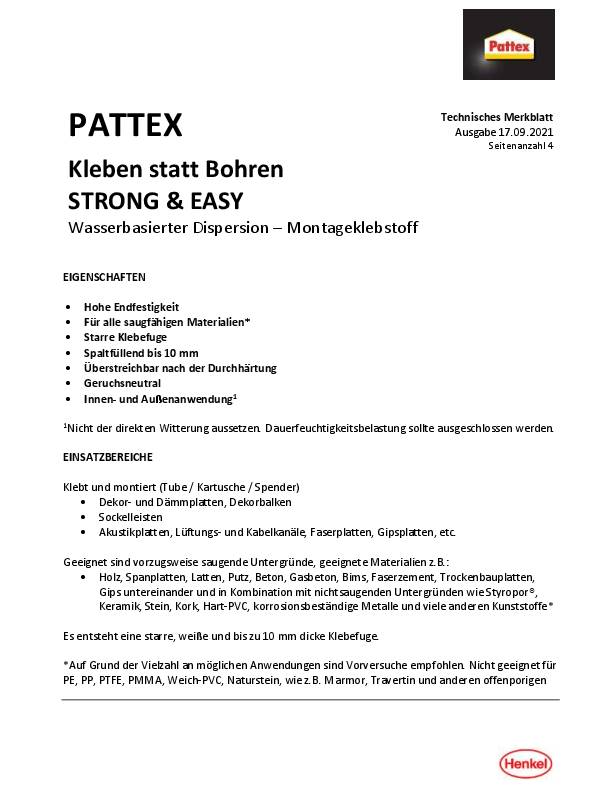 Montagekleber Kleben statt Bohren weiß 400g Kartusche PATTEX