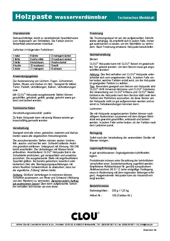 Holzpaste Farbe 08 eiche mittel 150g Dose CLOU