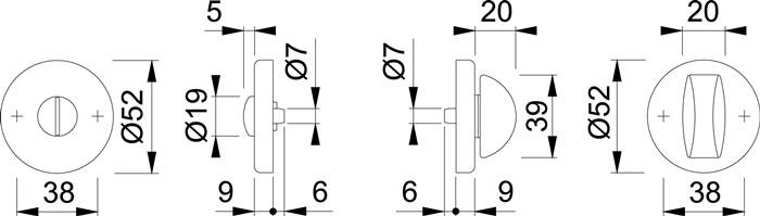 HOPPE AG Schlüsselrosetten-Paar 42KVS Alu.F2/neusilberfarbig Schildst.9mm SK/OL rd.HOPPE 6988661
