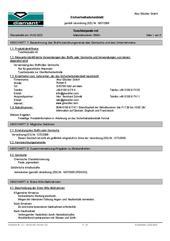 Tuschierpaste rot 70g Tube DIAMANT