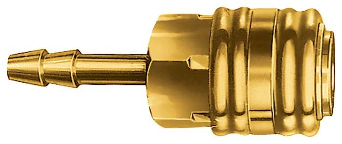 Nahaufnahme eines goldenen Koaxialkabelsteckers mit einer sechseckigen Befestigungsmutter.