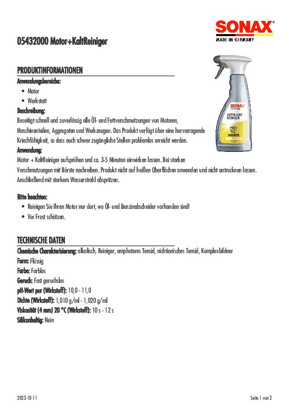 Motor+KaltReiniger 500 ml Sprühflasche SONAX