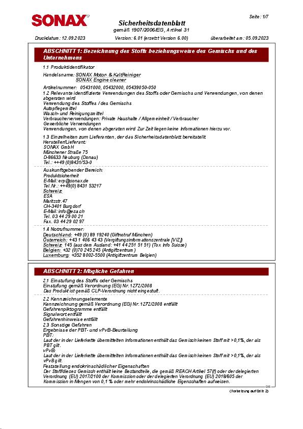 Motor+KaltReiniger 500 ml Sprühflasche SONAX
