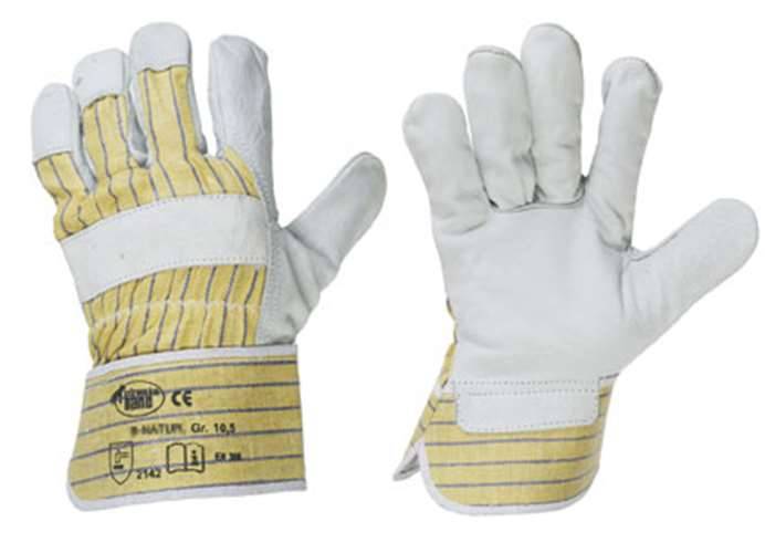 Kormoran, Mechanischer Schutzhandschuh, Rindvollleder, weiß, Gr. 10