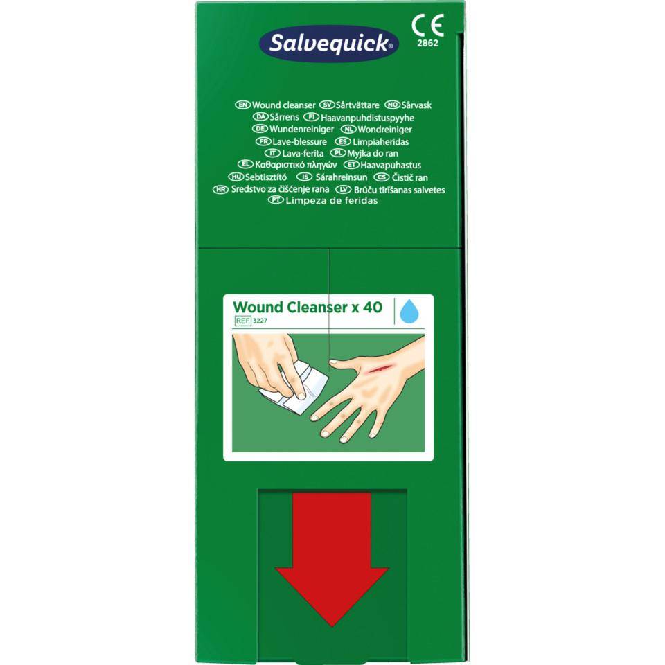 Salvequick® Wundreinigungstücher, 40 Tücher im Spenderkarton, 110x120mm