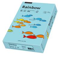 Hellblaue 'Rainbow'-Paketschachtel, verziert mit bunten Fischillustrationen, in schräger Ansicht auf weißem Hintergrund dargestellt.