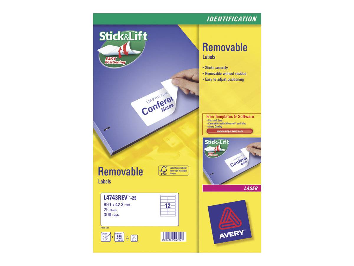 AVERY ZWECKFORM - Avery L4745REV - Entfernbarer Klebstoff - weiß - 63.5 x 96 mm 200 Stck. (25 Bogen x 8)