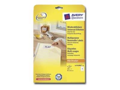 AVERY ZWECKFORM - Avery L4745REV - Entfernbarer Klebstoff - weiß - 63.5 x 96 mm 200 Stck. (25 Bogen x 8)