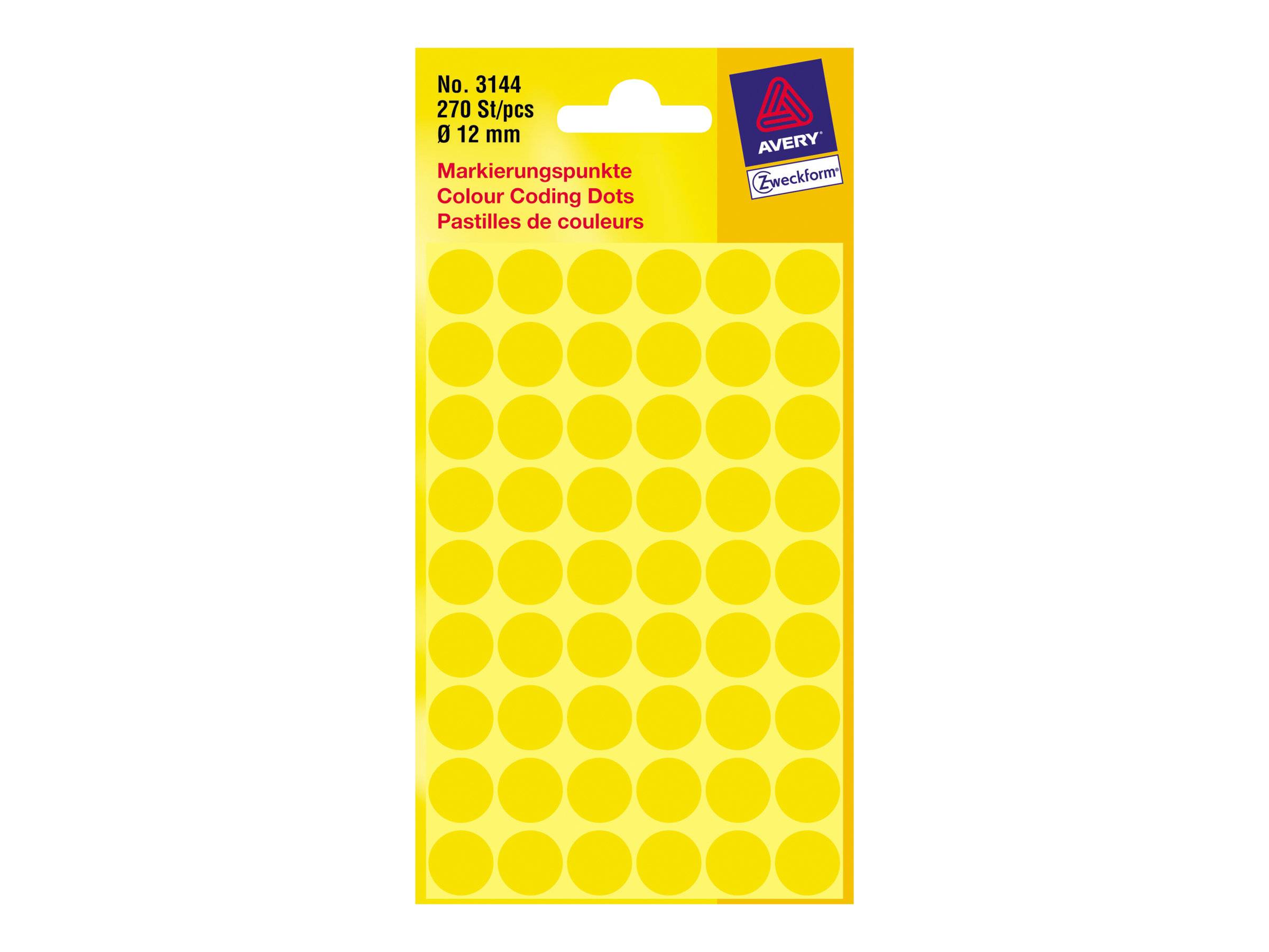 Avery Zweckform - Gelb - 12 mm rund 270 Etikett(en) (5 Bogen x 54)