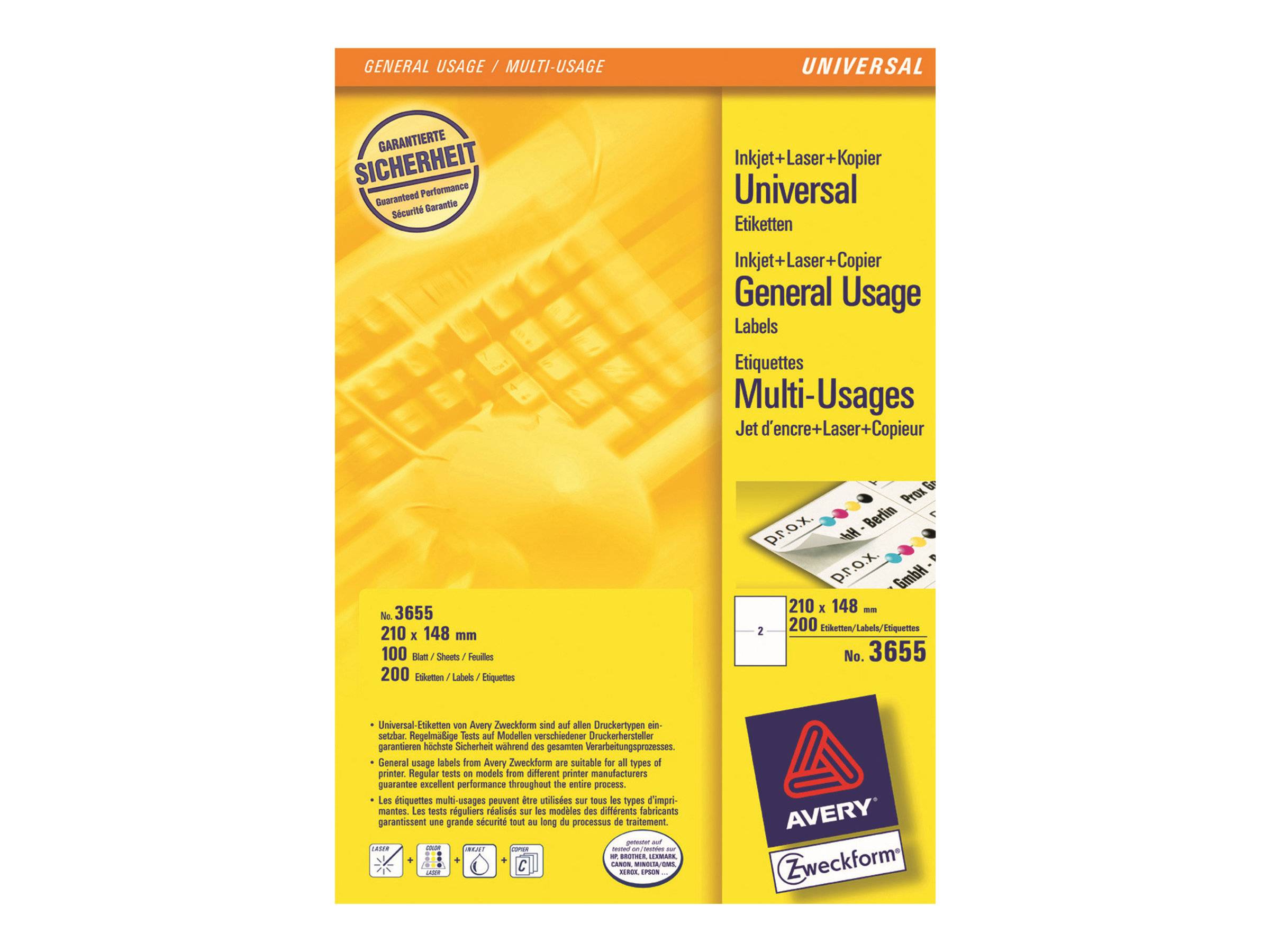 Avery Zweckform 3655 - Weiß - A5 (148 x 210 mm) 400 Etikett(en) (200 Bogen x 2)