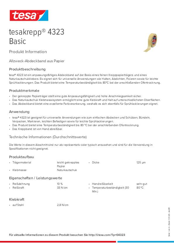 Kreppband 4323 leicht gekreppt hellbeige L.50m B.50mm Rl.TESA