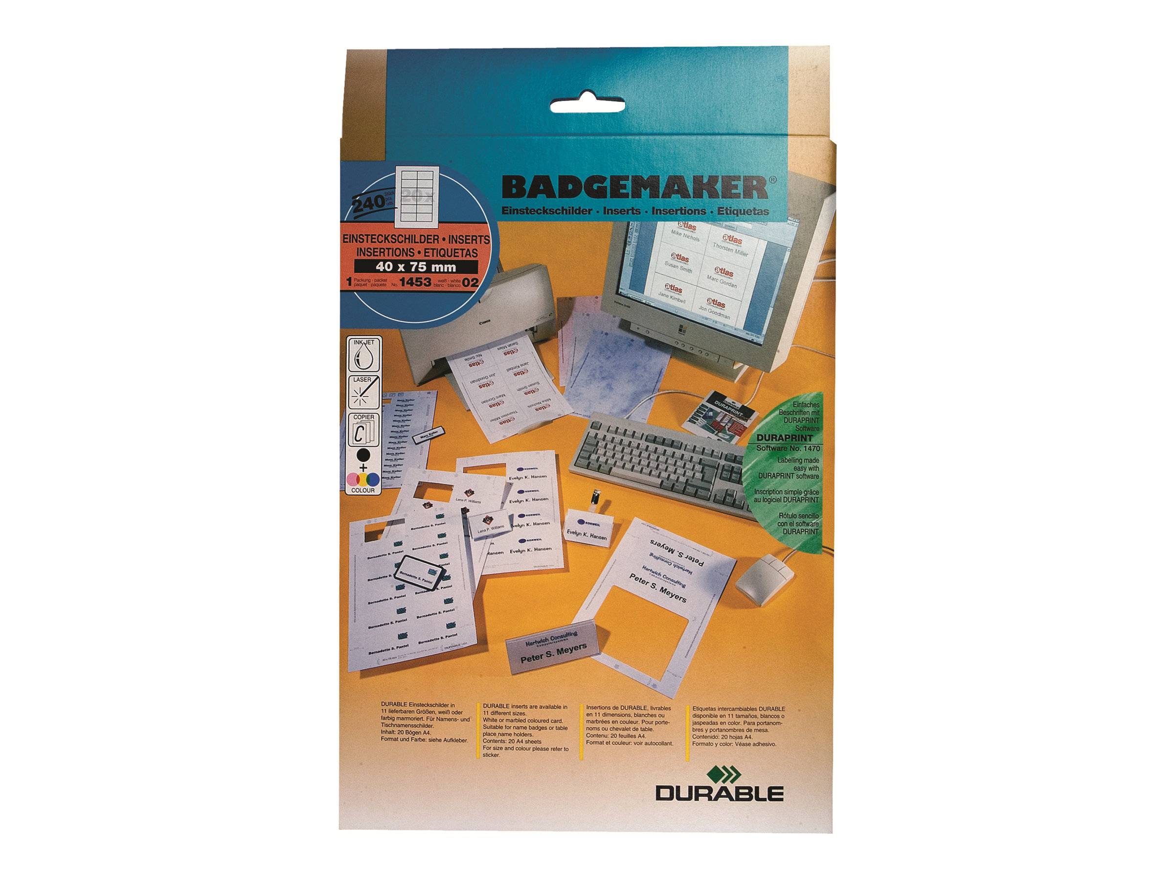 DURABLE - Weiß - 40 x 75 mm - 150 g/m² - 240 Karte(n) (20 Bogen x 12)