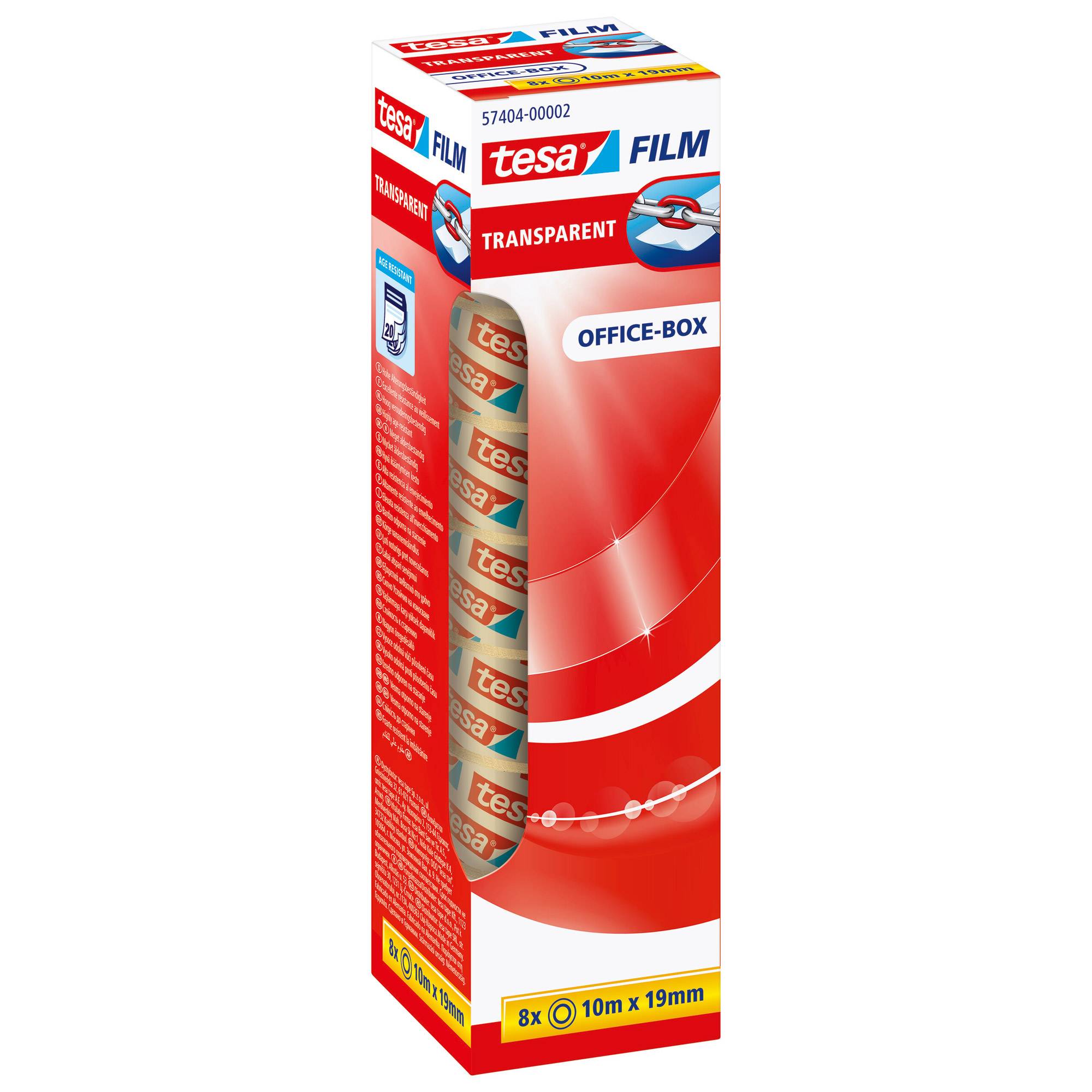 Tesafilm - Büro-Klebeband - 19 mm x 10 m - Polypropylenfolie - transparent (Packung mit 8)