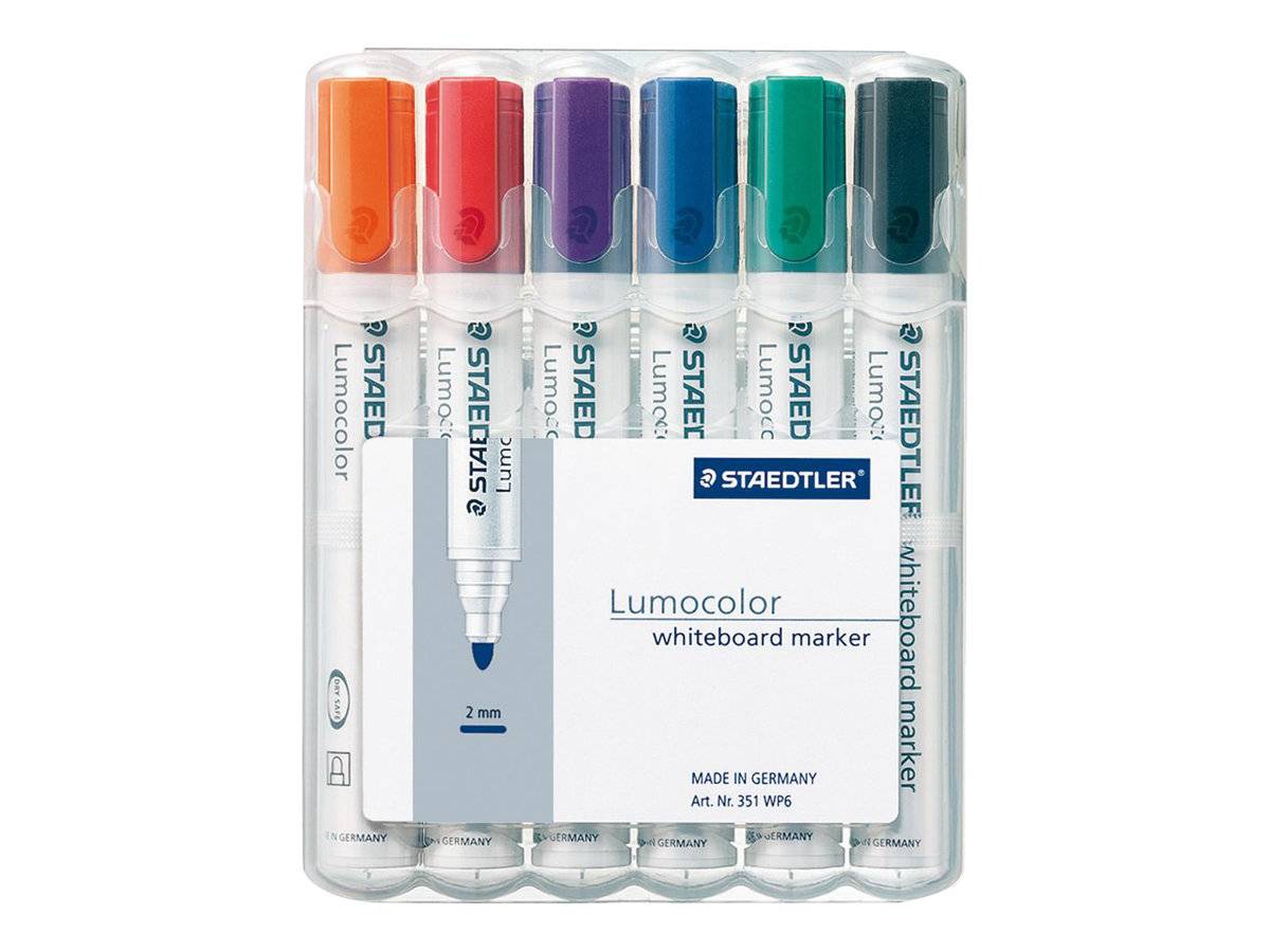STAEDTLER Lumocolor - Marker - für Glas, Whiteboard, Porzellan - Schwarz, Rot, Blau, Grün, Orange, Violett - 2 mm (Packung mit 6)