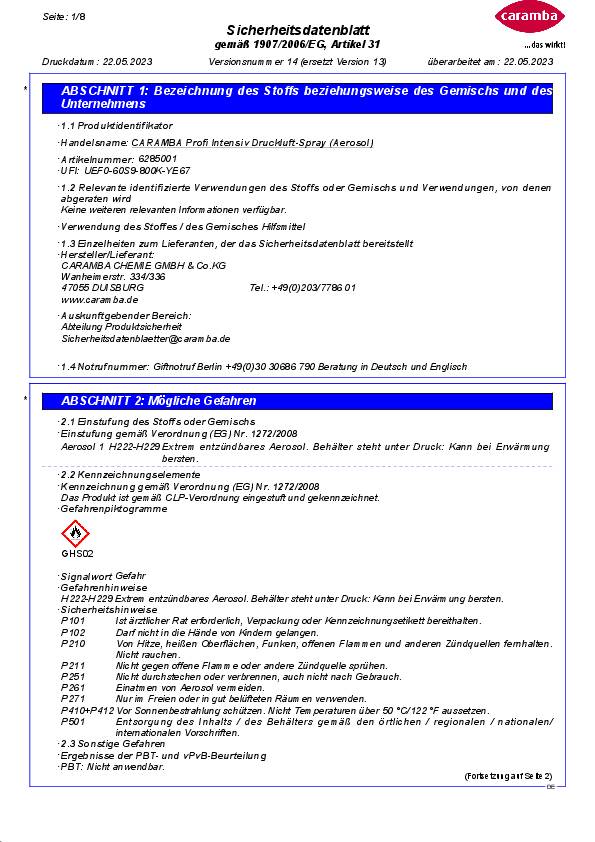 Intensivdruckluftspray 270 ml Spraydose CARAMBA