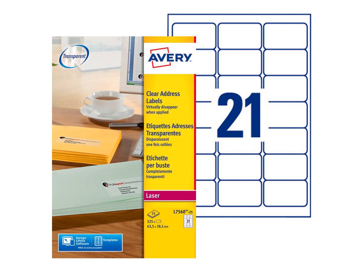 AVERY ZWECKFORM - Avery - Klar - 63.5 x 38.1 mm 525 Etikett(en) (25 Bogen x 21)