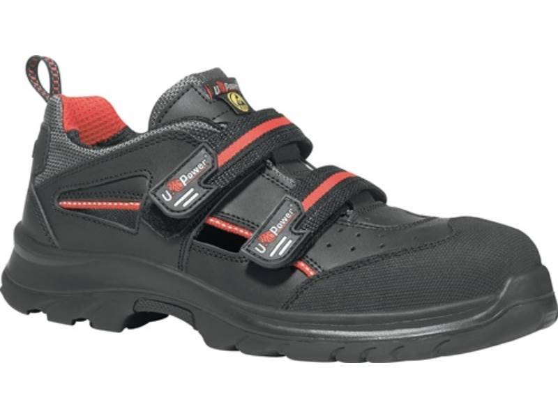 U.POWER RR30306-46 Sicherheitssandale Oak Gr.46 schwarz/rot Glattleder S1P SR