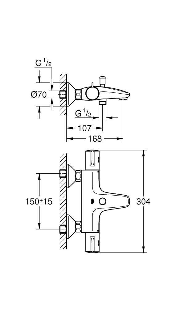 GROHE Thermostat-Wannenbatterie GROHTHERM 800 1/2Zoll, S-Anschlüsse