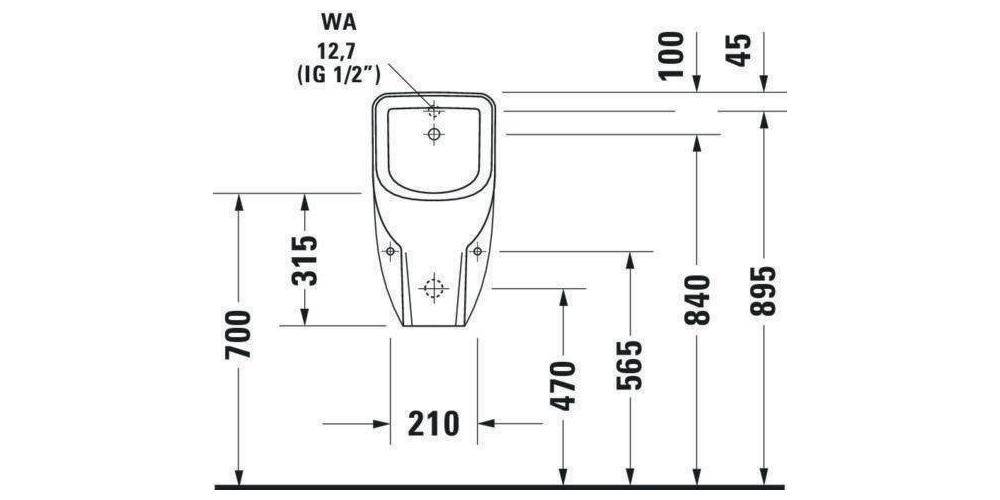 Duravit Urinal D-CODE RIMLESS 305x290mm Zul v hinten ohne Fliege weiß