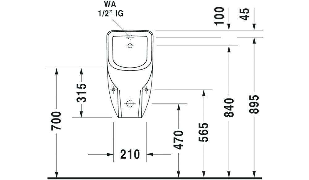 Duravit Urinal D-CODE RIMLESS 305x290mm Zul v hinten ohne Fliege weiß