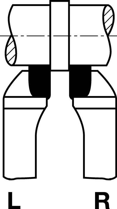 Querschnittsdiagramm einer Metallrohrverschraubung, die die Verbindung zweier zylindrischer Rohre mit einem zentralen Bolzen zur Befestigung zeigt.