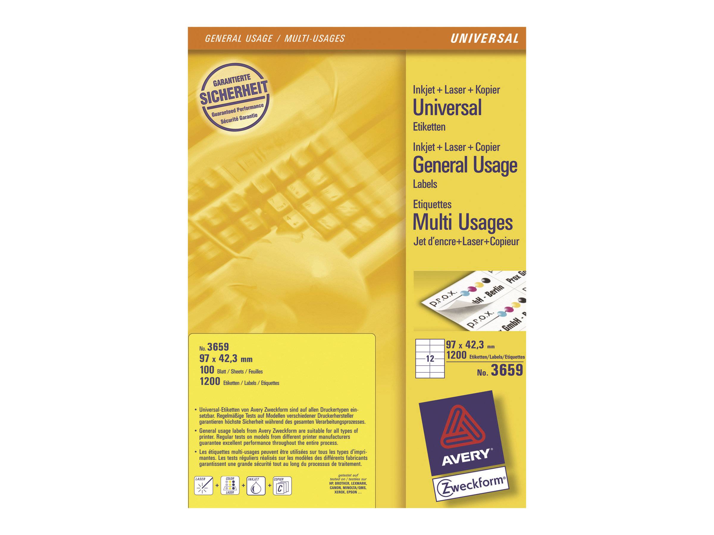 AVERY ZWECKFORM - Avery - Weiß - 97 x 42.3 mm 1200 Etikett(en) (100 Bogen x 12)