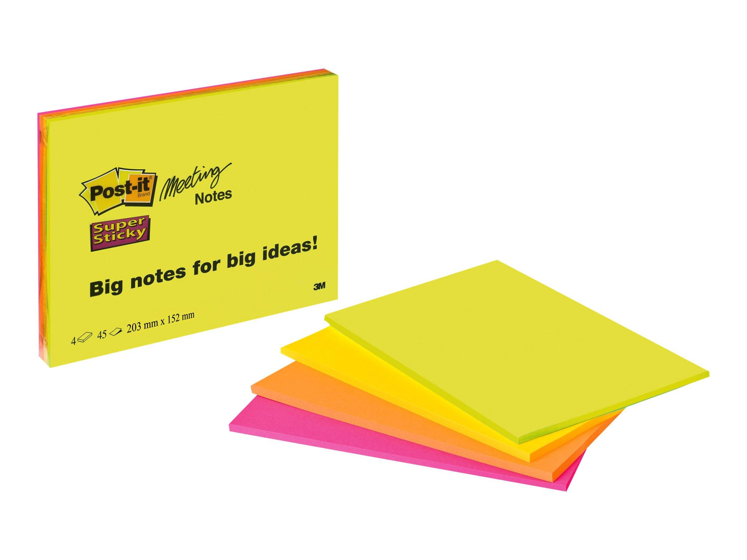 3M - Post-it Super Sticky 6845-SSP - Meetingnotizen - 203.2 x 152.4 mm - 180 Blatt (4 x 45)