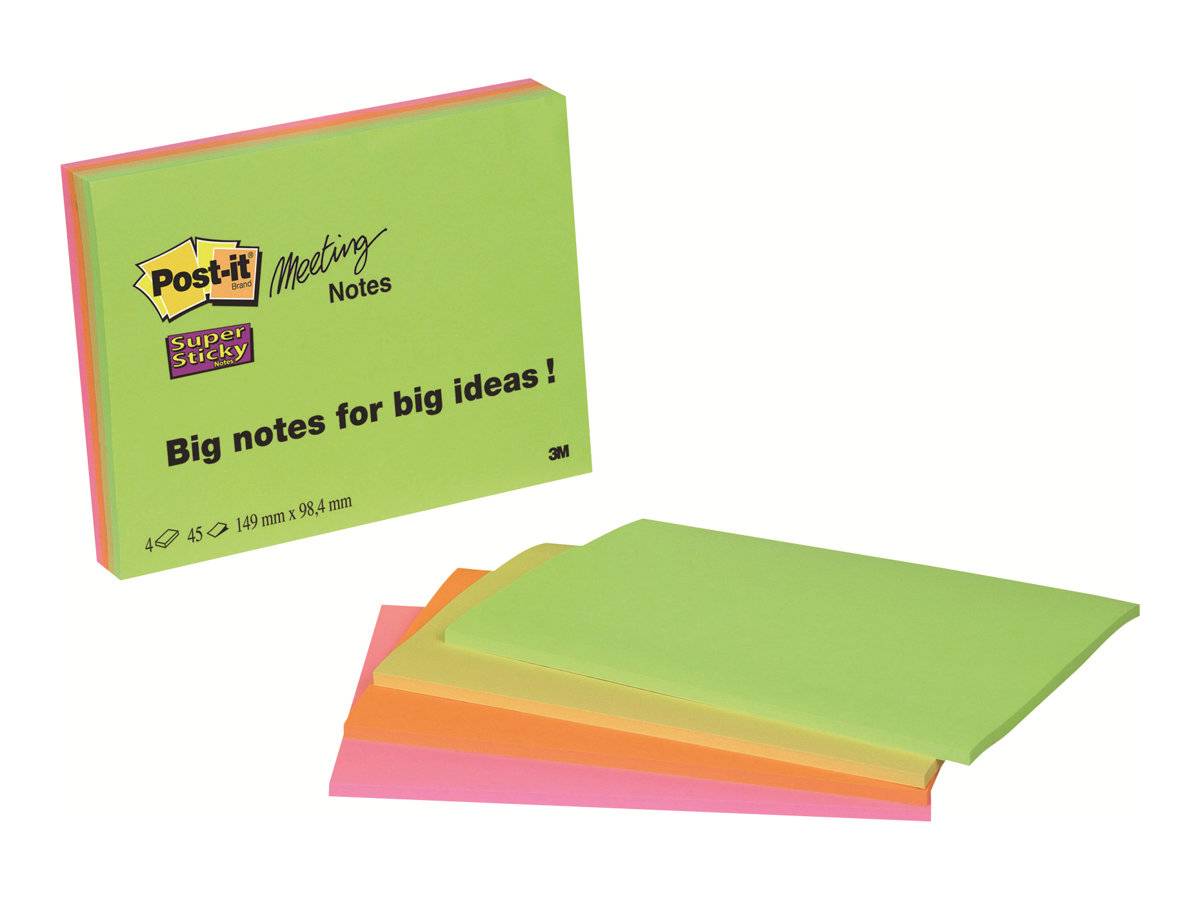 3M - Post-it Super Sticky 6845-SSP - Meetingnotizen - 203.2 x 152.4 mm - 180 Blatt (4 x 45)