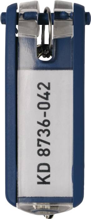 Nahaufnahme eines blauen Rahmenetiketts mit der vertikal angezeigten Nummer '8736-042'.