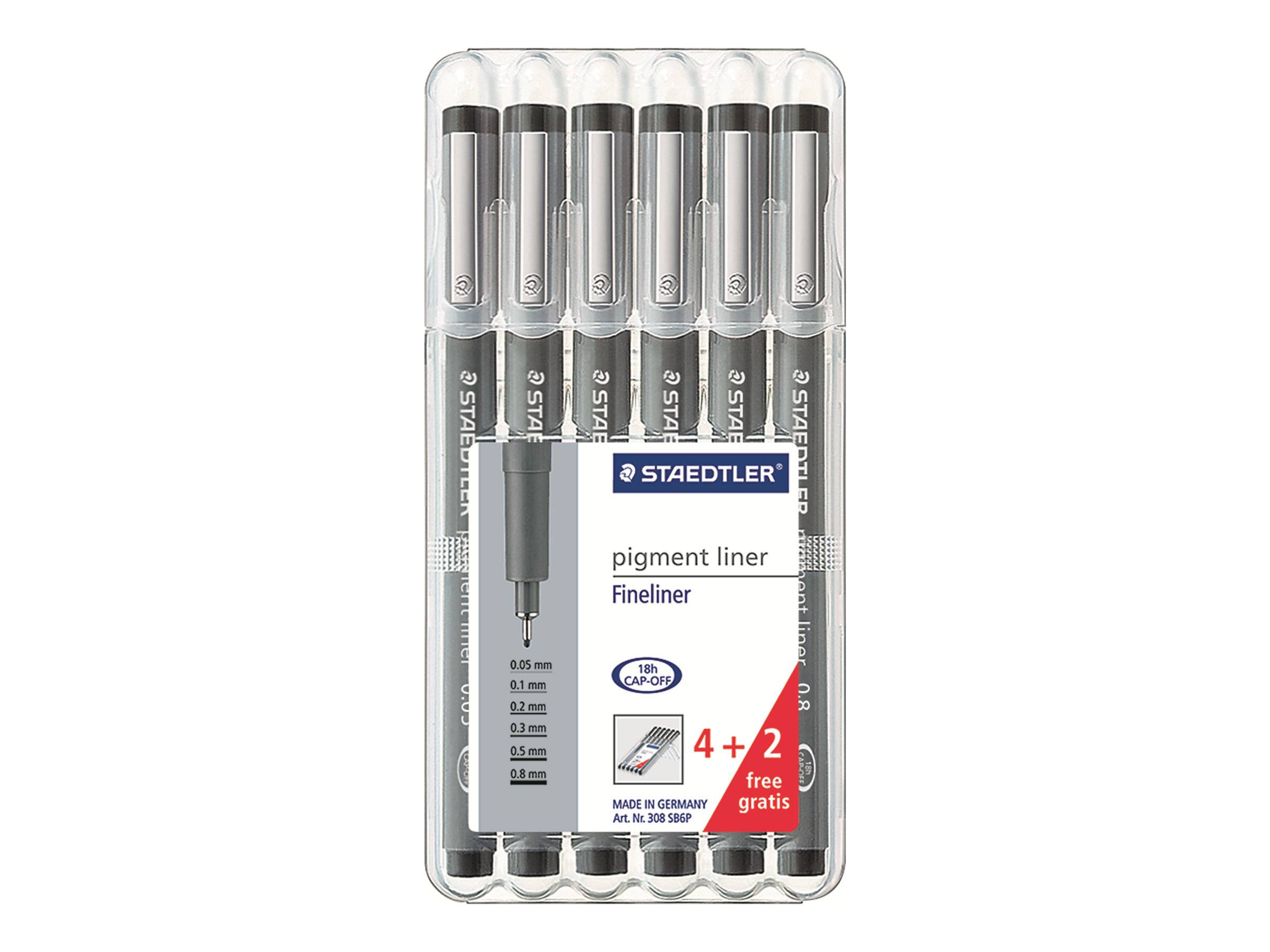 STAEDTLER pigment liner - Fineliner - permanent - Schwarz - Pigmenttinte (Packung mit 6)
