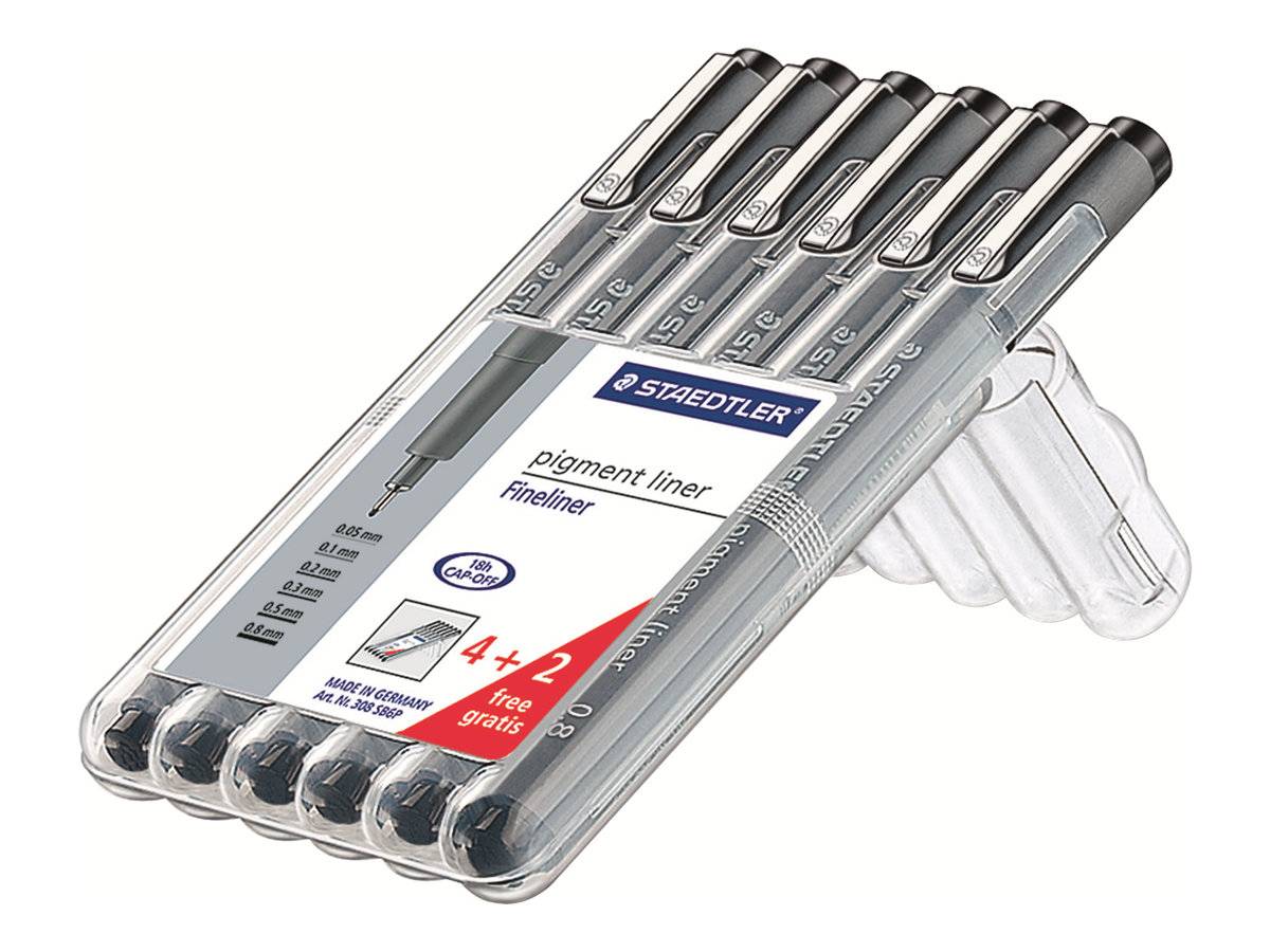 STAEDTLER pigment liner - Fineliner - permanent - Schwarz - Pigmenttinte (Packung mit 6)