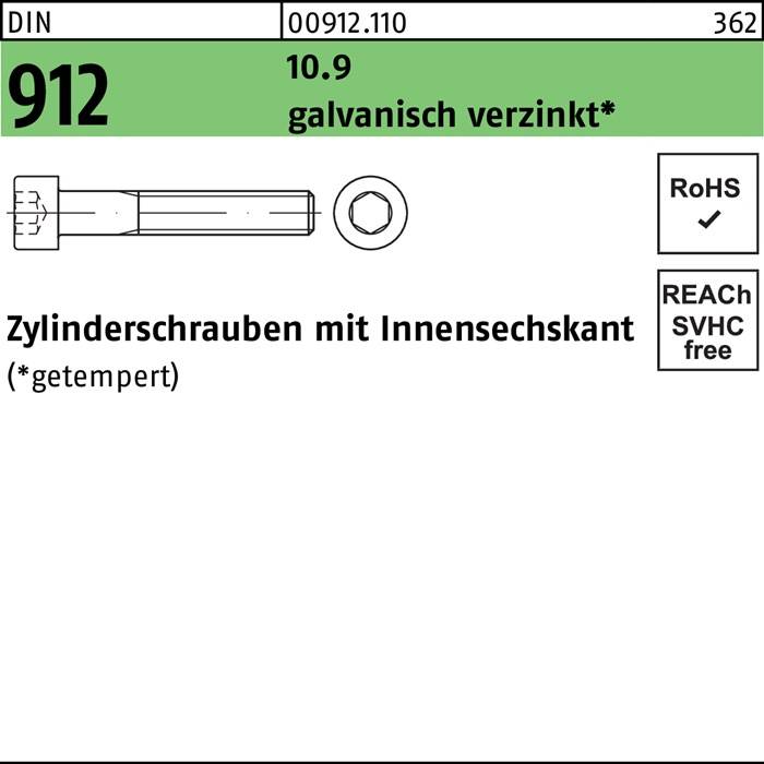 Zylinderschraube DIN 912 Innen-6kt M10x35 10.9 galv.verz. 100St.