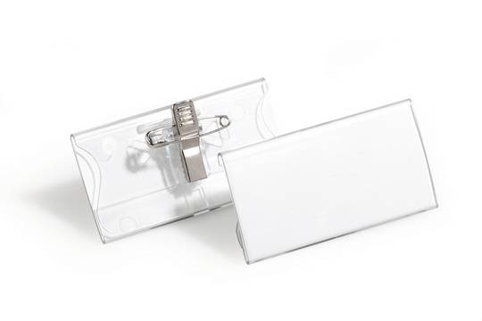 DURABLE - Namensschild - für 40 x 75 mm - Clip, Nadel - durchsichtig (Packung mit 25)
