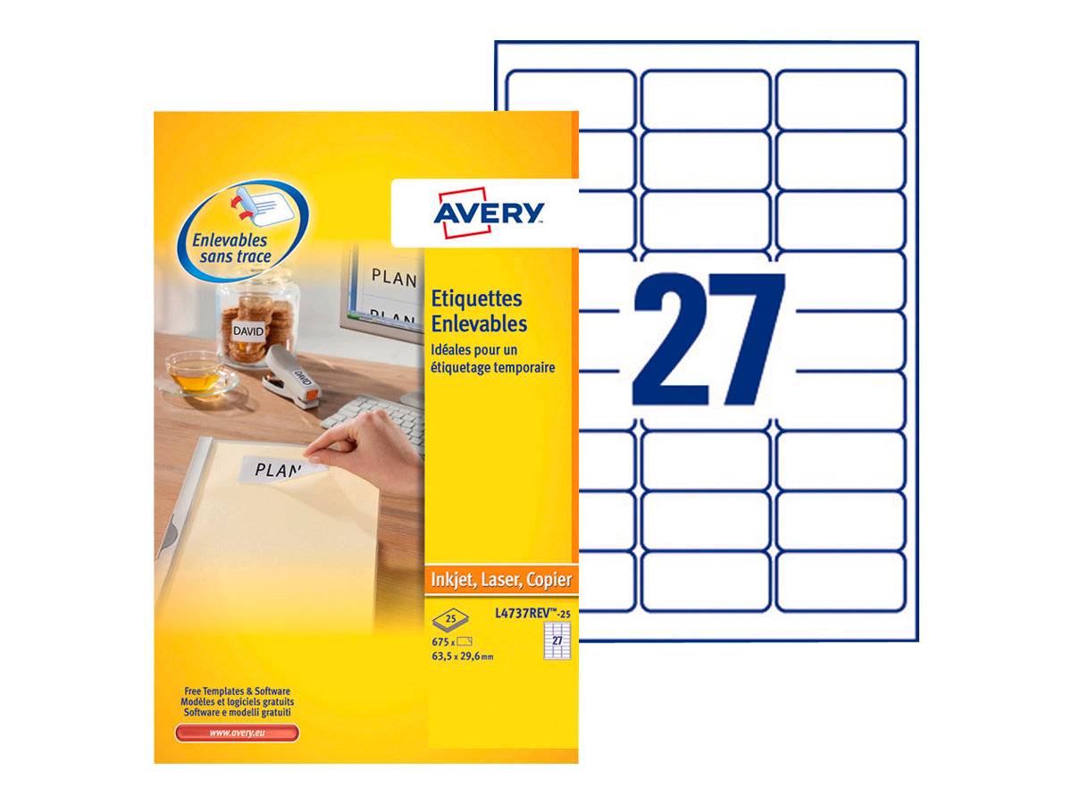 AVERY ZWECKFORM - Avery - Entfernbarer Klebstoff - weiß - 63.5 x 29.6 mm 675 Etikett(en) (25 Bogen x 27)