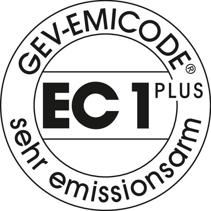 GEV-EMICODE EC1 PLUS-Kennzeichnung, die sehr geringe Emissionen anzeigt.
