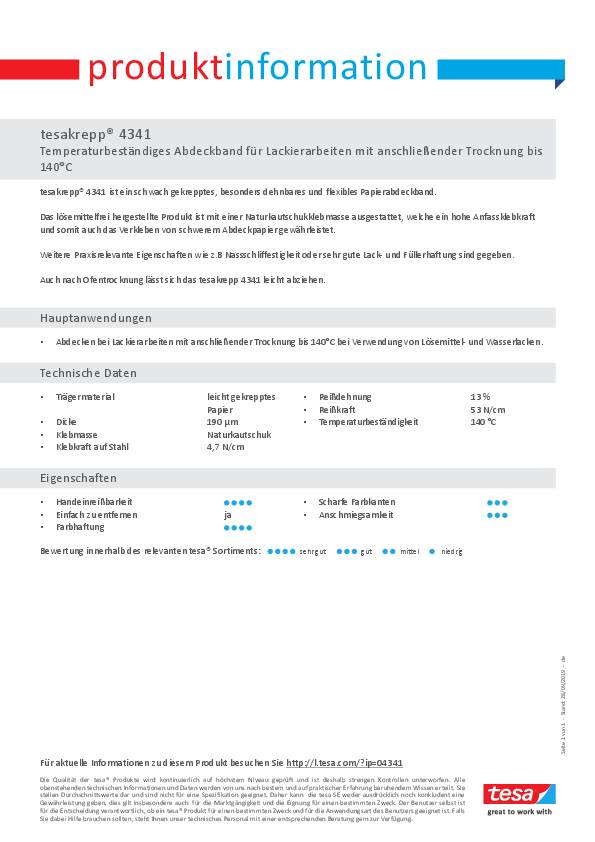 Lackierkrepp tesakrepp® 4341 leicht gekreppt hellbraun L.50m B.38mm Rl.TESA