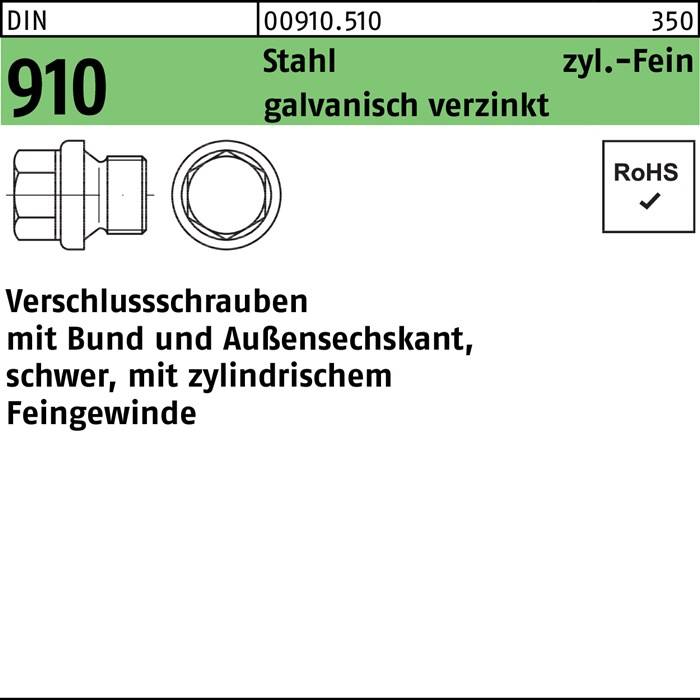 Verschlußschraube DIN 910 Bund/Außen-6-kt M30x2 Stahl galv.verz. 10St.