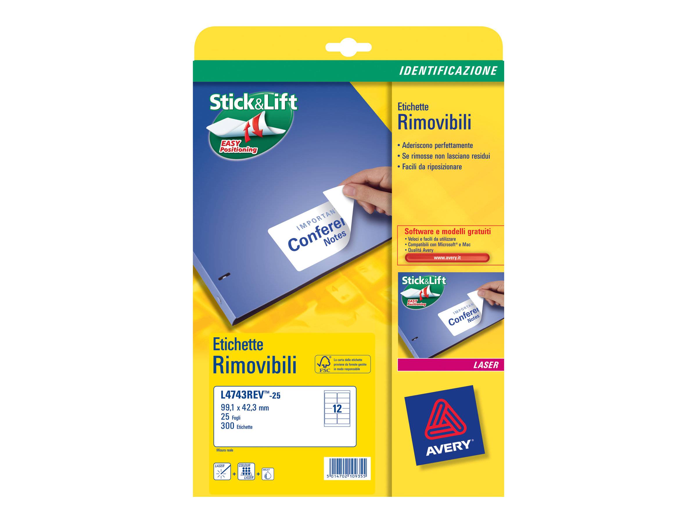 AVERY ZWECKFORM - Avery - Entfernbarer Klebstoff - weiß - 99.1 x 42.3 mm 300 Etikett(en) (25 Bogen x 12)