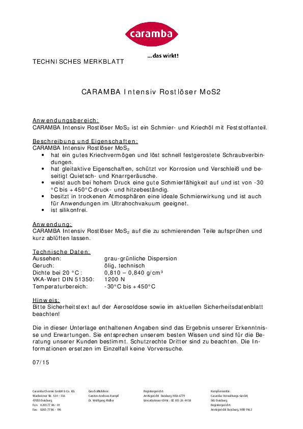 Intensivrostlöser MoS₂ 500 ml Spraydose CARAMBA