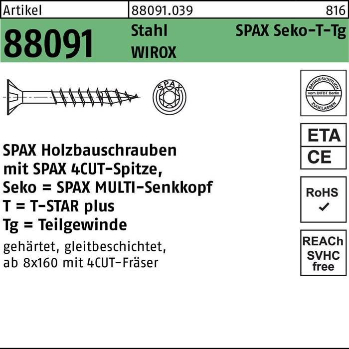 Schraube R 88091 SEKO/T-STAR TG 10x 140/70-T50 Stahl WIROX 50 Stück SPAX