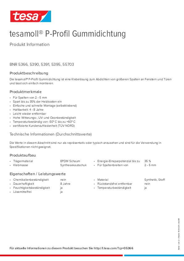 Fenster-/Türmoll tesamoll® 5390 B9mmxH5,5mmxL6m braun TESA