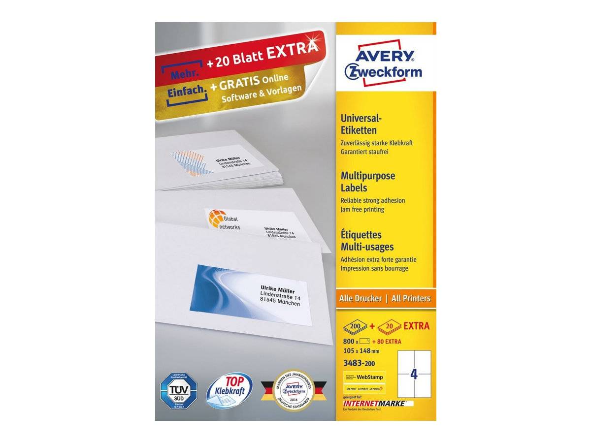 AVERY ZWECKFORM - Avery - Weiß - A6 (105 x 148 mm) 400 Etikett(en) (100 Bogen x 4)